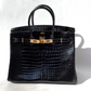 Hermes 18K Yellow Gold Diamond Black Porosus Crocodile Birkin 35