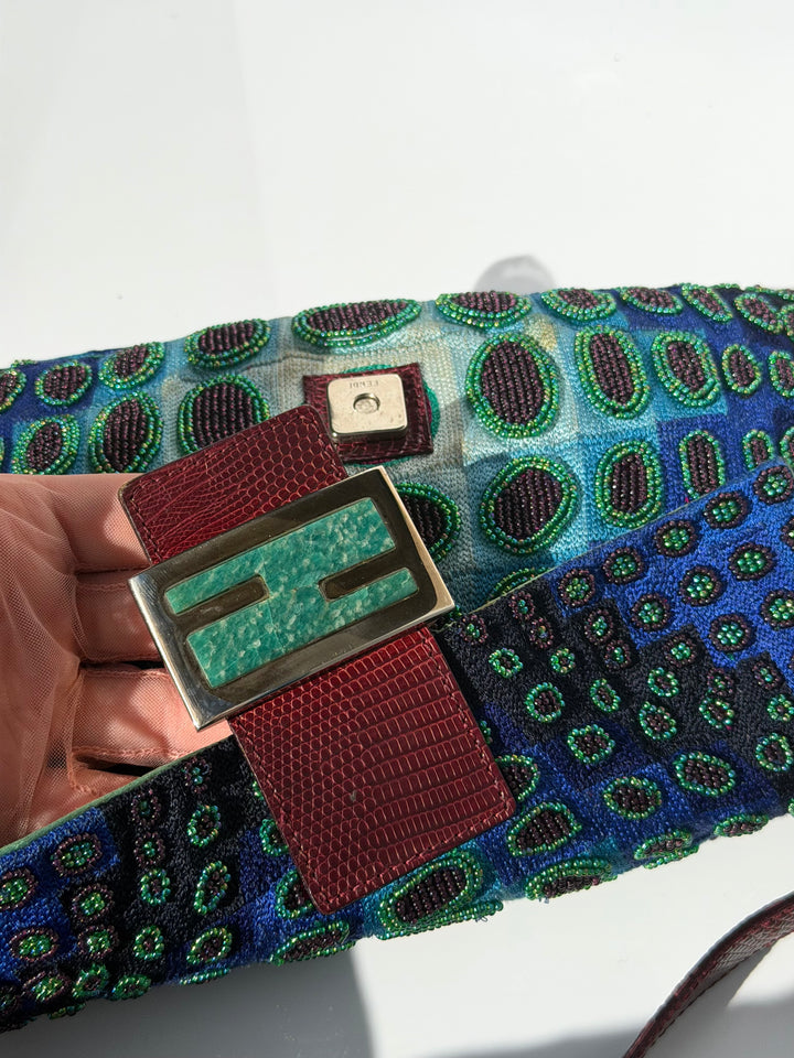 Fendi Victor Vasarely Beaded Baguette Python Trim Silver Hardware 2001