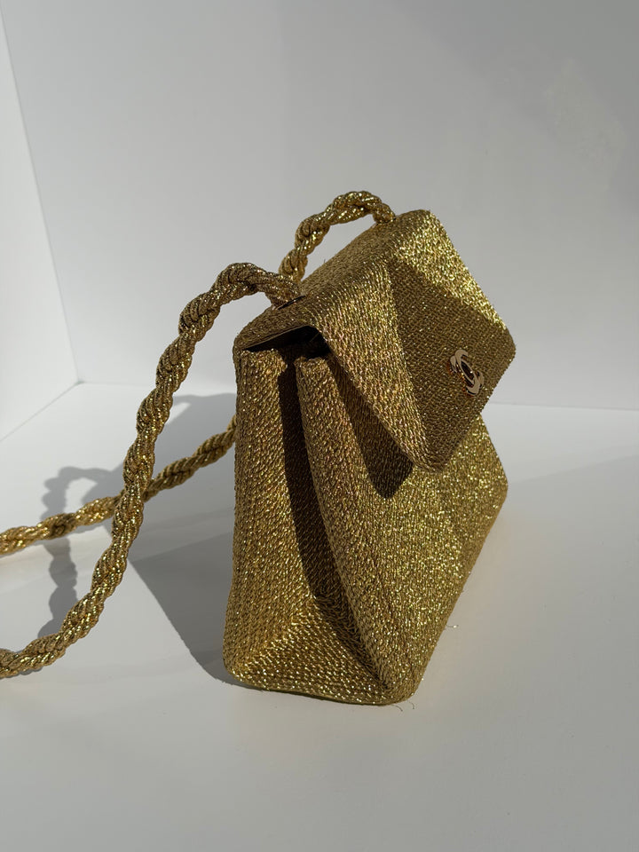 Chanel RARE Vintage Gold Silk Rope Shoulder Bag