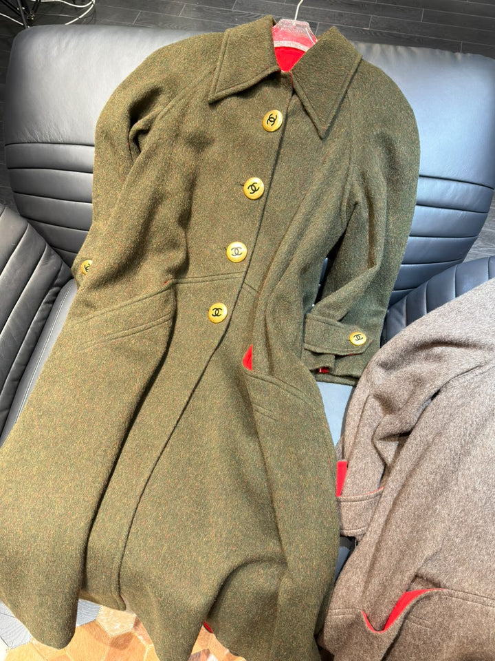 Chanel CC Military Green Wool Runway Coat 1992