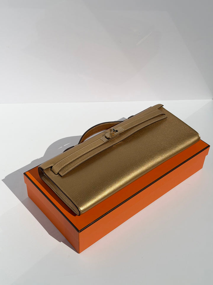 Hermes Kelly Cut Gold Metallic Chevre Dore