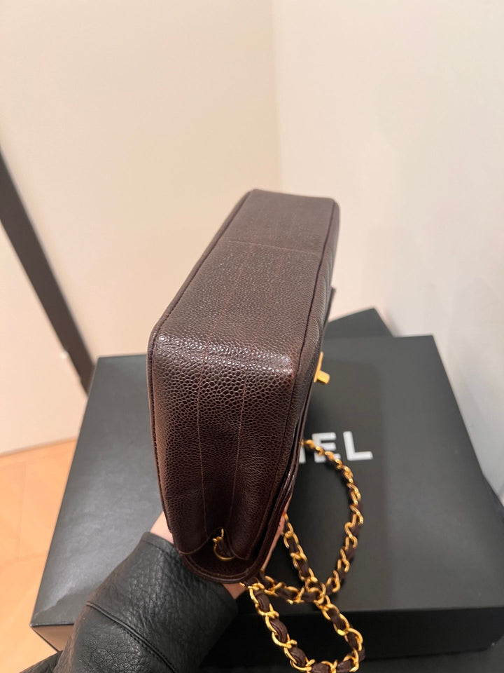 Chanel Mademoiselle Vertical Flap Brown Caviar Gold Hardware 1994
