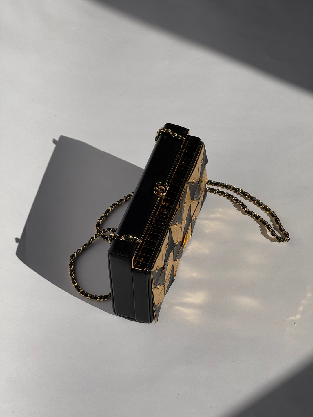 Chanel 19A Egypt Gold Lambskin Minaudiere Crossbody Black Gold 2019