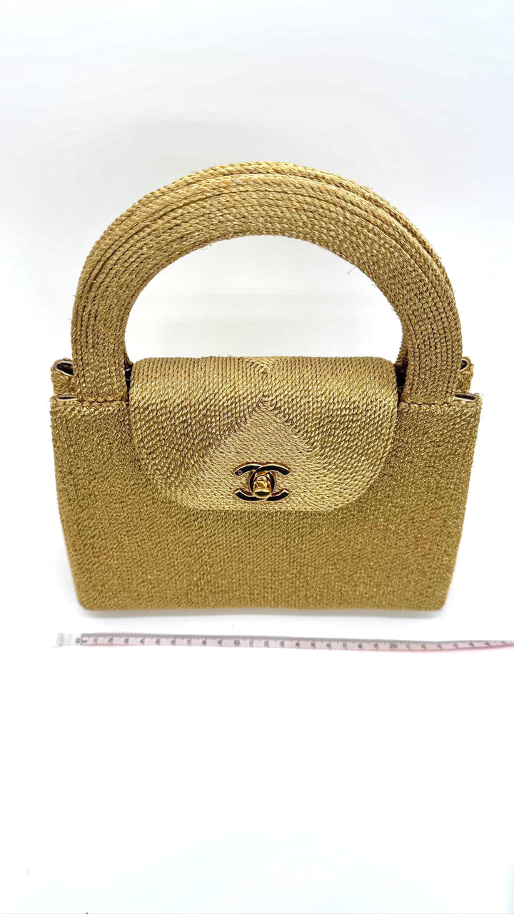 Chanel RARE 1998 Gold Silk Woven Small Kelly