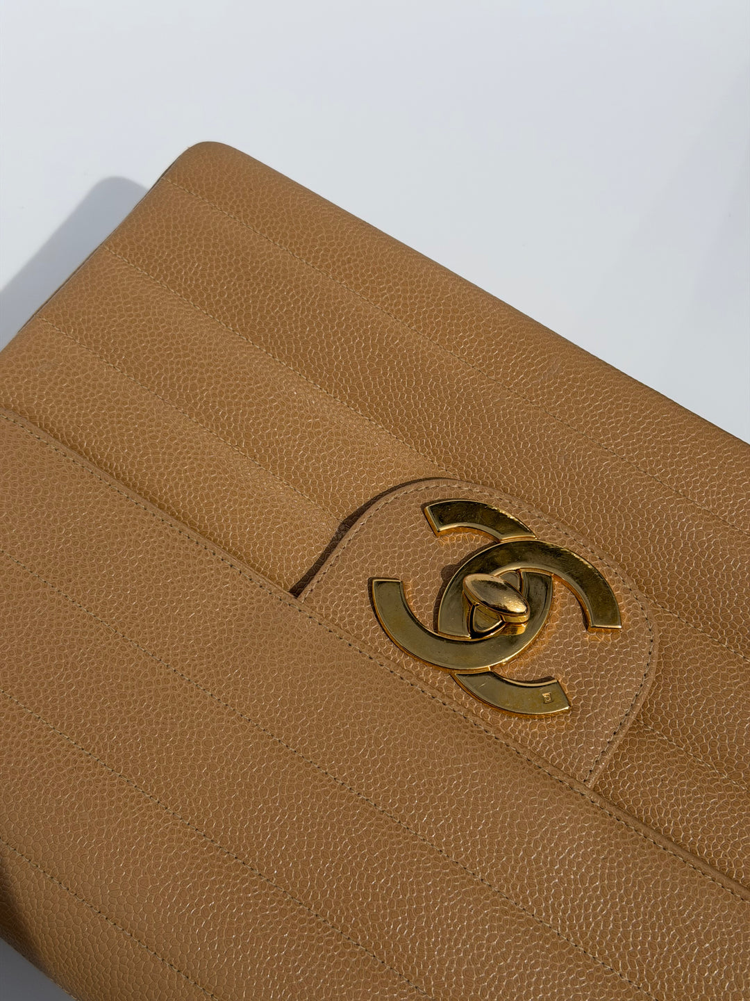 Chanel Classic Flap Jumbo Horizontal Dark Beige Caviar 24K Gold Hardware 1996