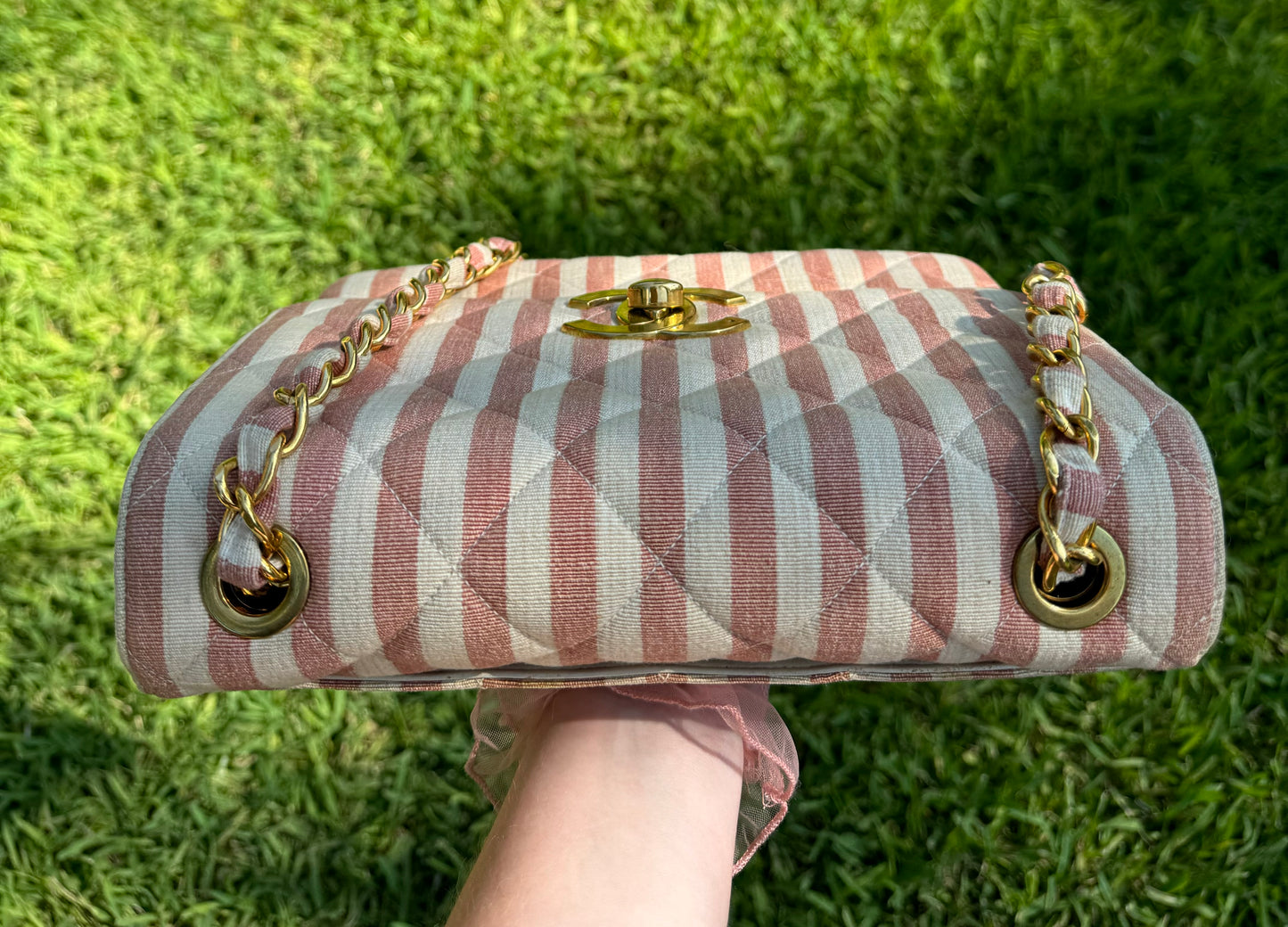 Chanel 24K Vintage Pink Striped Large Flap