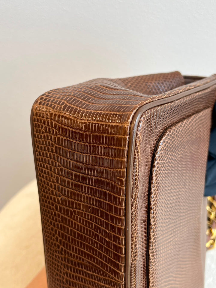 Chanel Brown Vintage Lizard Mini Square Flap Bag 1986