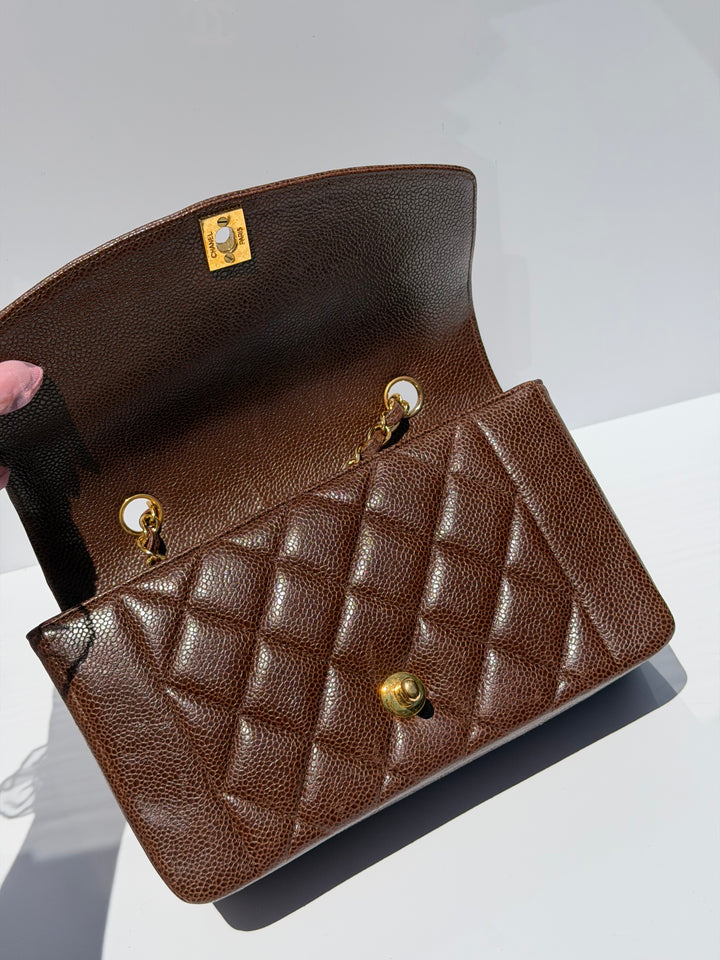 Chanel Small Diana Flap Bag Caviar Brown 24K Plated Gold Hardware 1994