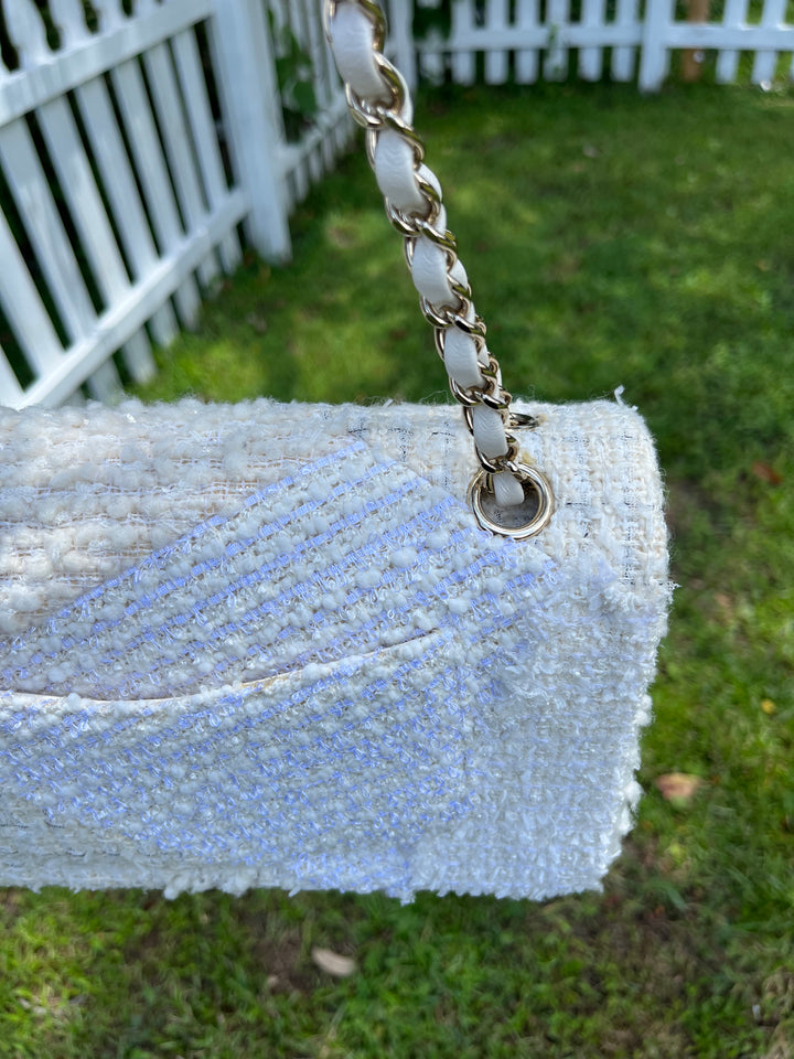 Chanel White Medium Tweed Patchwork Flap Bag