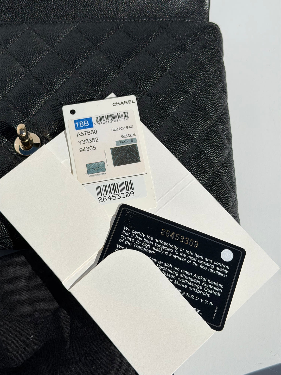 Chanel 18B Black Classic Quilted Caviar Clutch