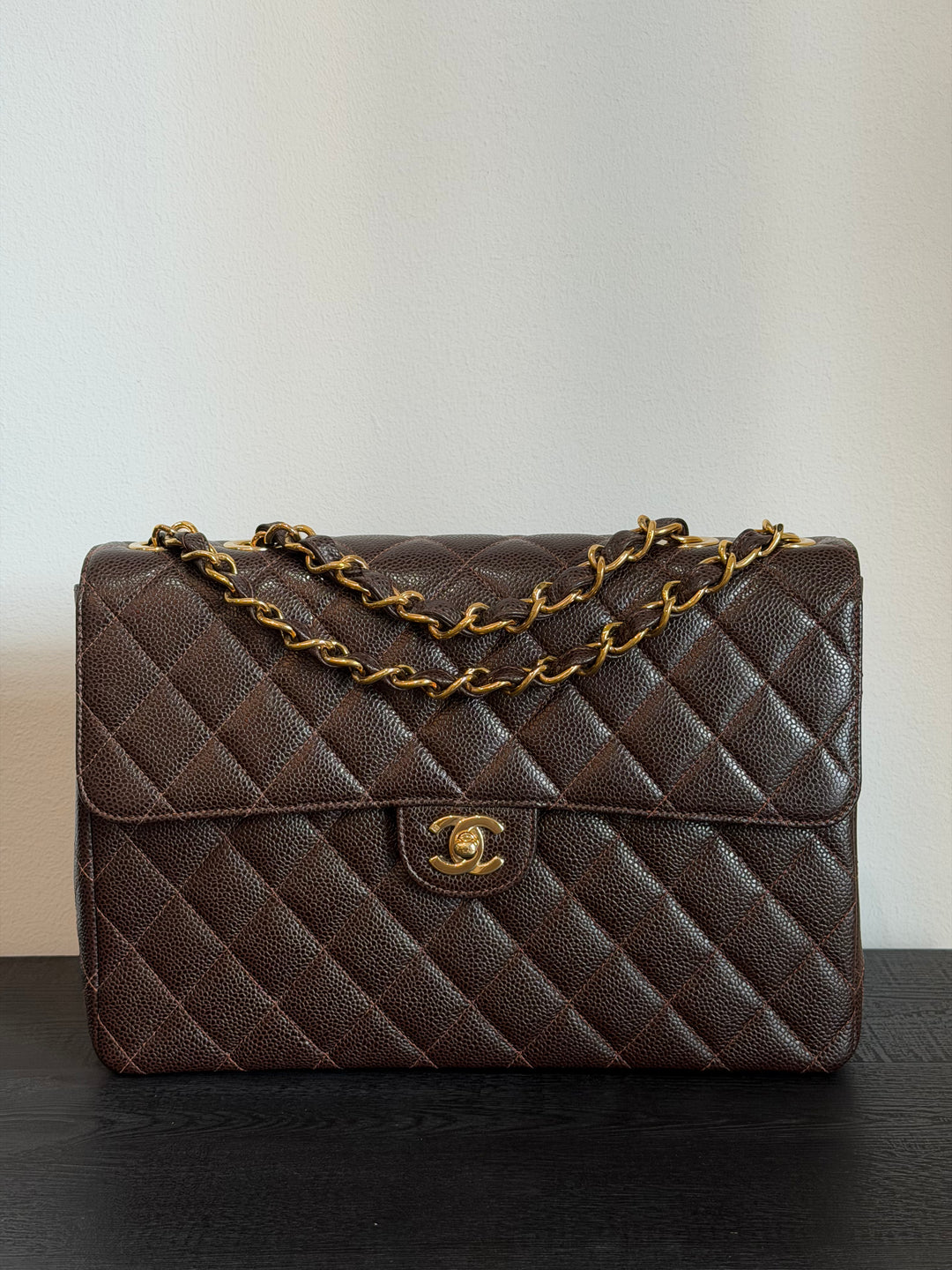 Chanel Classic Flap Jumbo Brown Caviar 24K Gold Hardware 2000