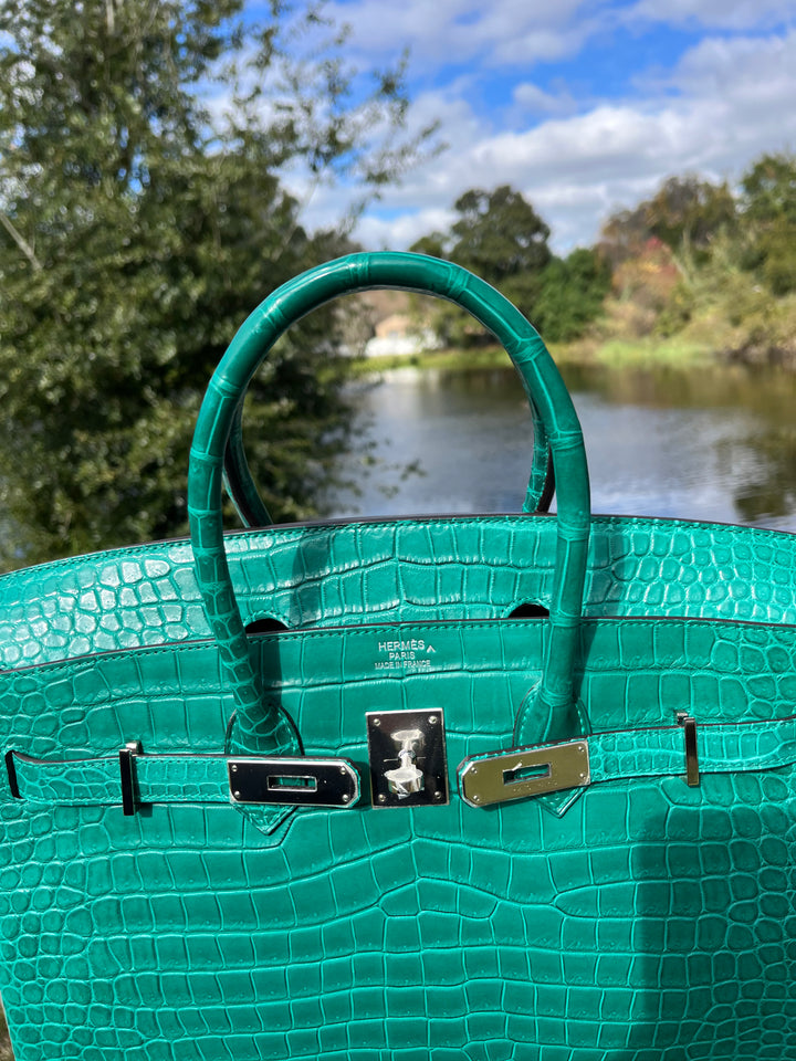 Hermes Malachite Matte Croc Birkin 35 PHW