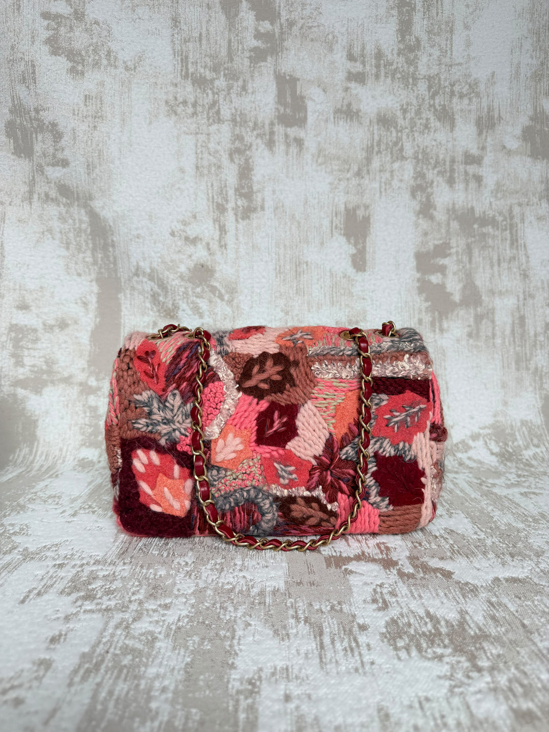Chanel Embroidered Wool Medium Flap Bag Red Multicolor Gold Hardware 2018