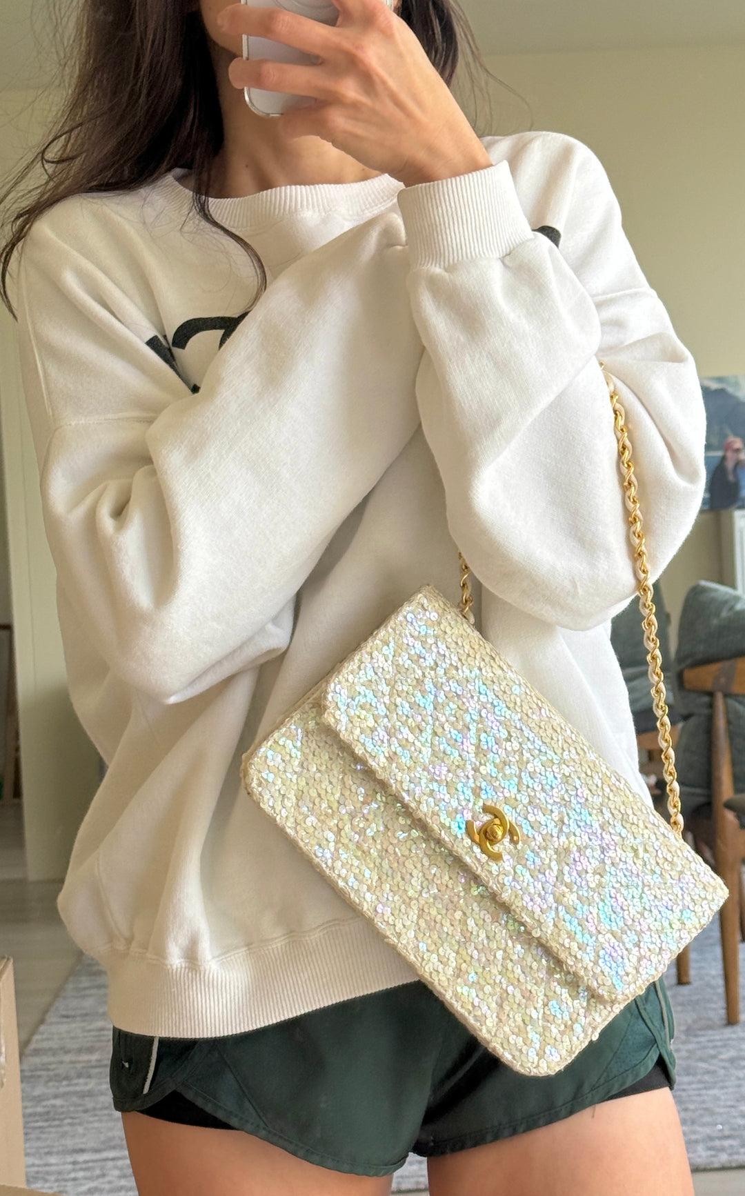 Chanel 1992 Medium Iridescent Sequin Flap Bag