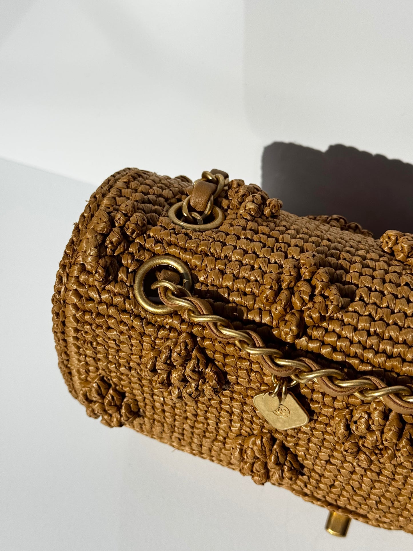 Chanel 24P Tan Braided Raffia Medium Flap Bag