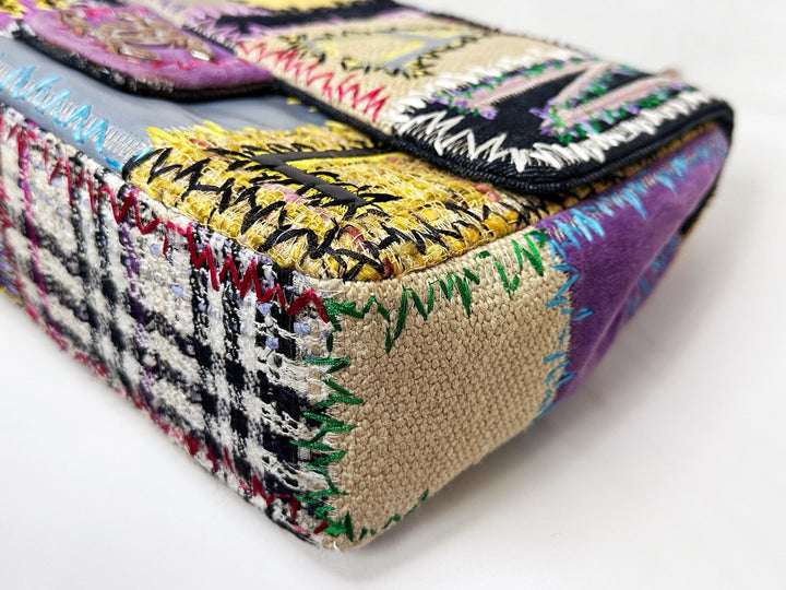 Chanel Jumbo Single Flap Patchwork Multicolor Tweed Silver Hardware 2015