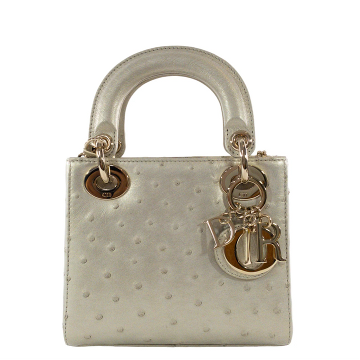 Lady Dior Champagne Ostrich Mini Top Handle