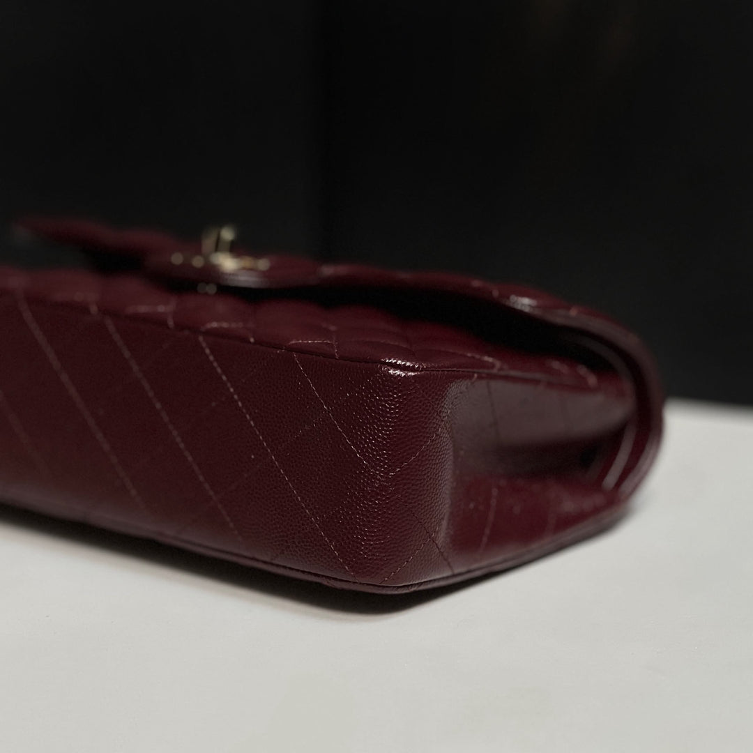 Chanel Small Classic Double Flap Caviar Burgundy Light Gold Hardware 2021