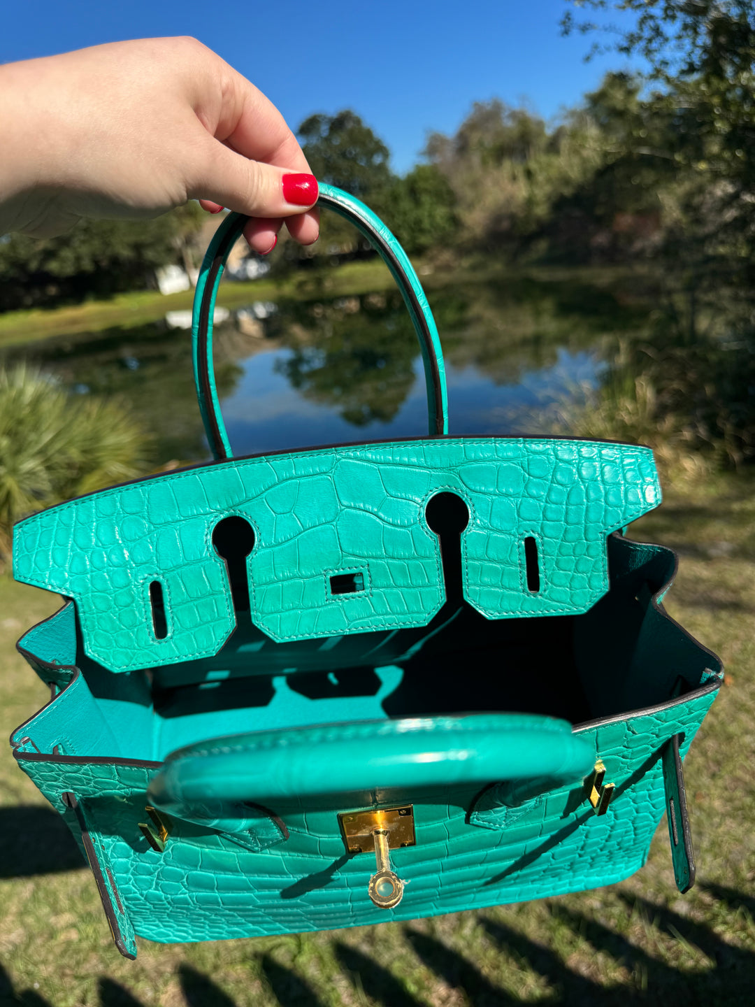 Hermes Matte Croc Blue Paon Birkin 30