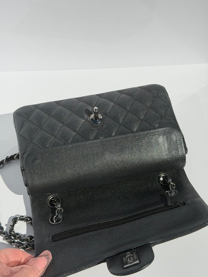 Chanel 18C Black Iridescent Small Caviar Double Flap Bag