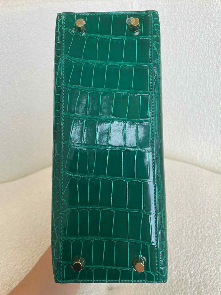 Hermes 2019 Emerald Green Shiny Alligator Kelly 25 Sellier
