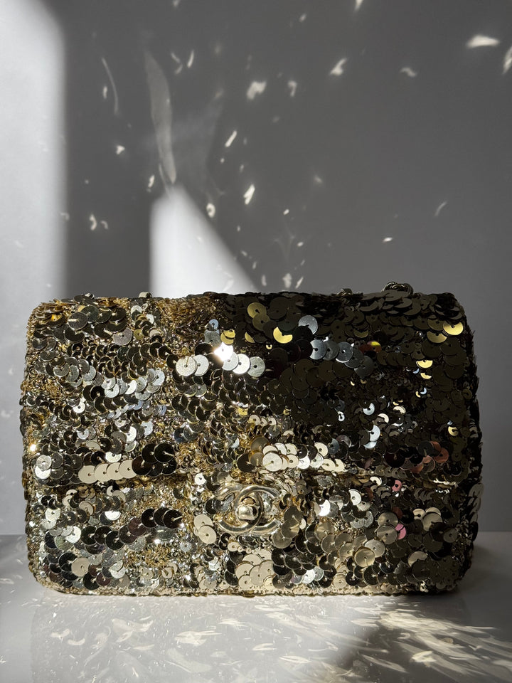 Chanel Cruise 2024/25 Gold Sequins Mini Flap Bag
