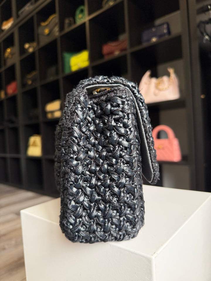 Chanel 18C Black Ancient Greece Raffia Crochet Flap Bag