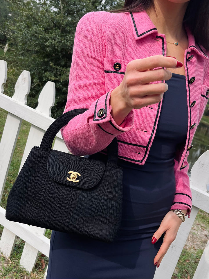 Chanel Vintage Medium Black Rope Kelly Top Handle