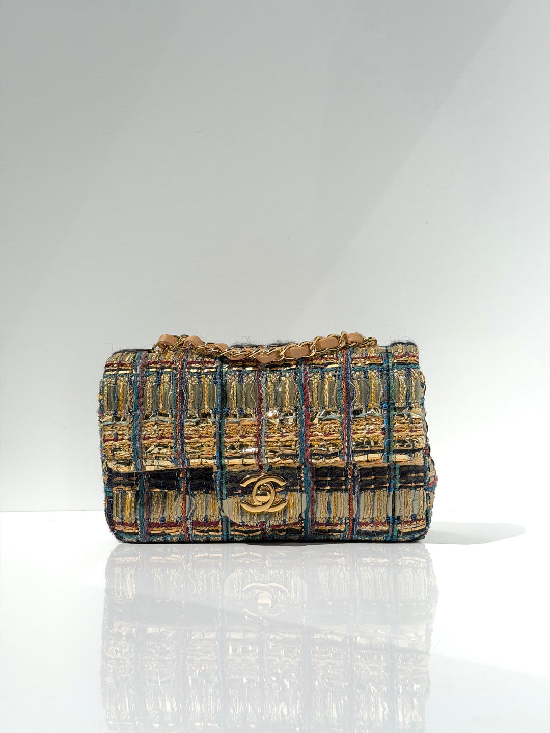 Chanel 19A Egyptian Mini Rectangular Flap Multicolor Tweed with Gold Hardware 2019