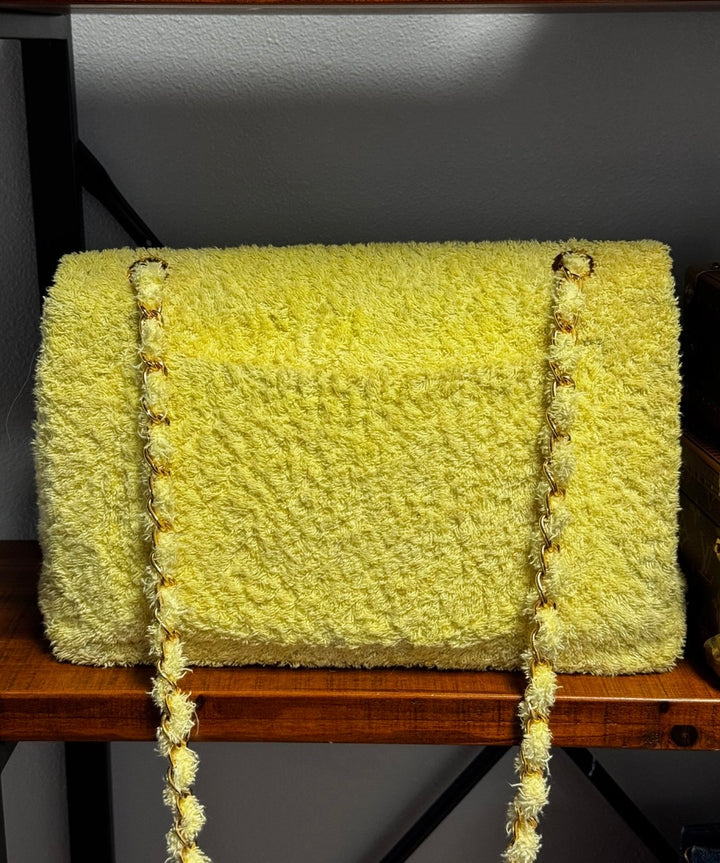 Chanel Yellow Terry Cloth Vintage Maxi Flap Bag