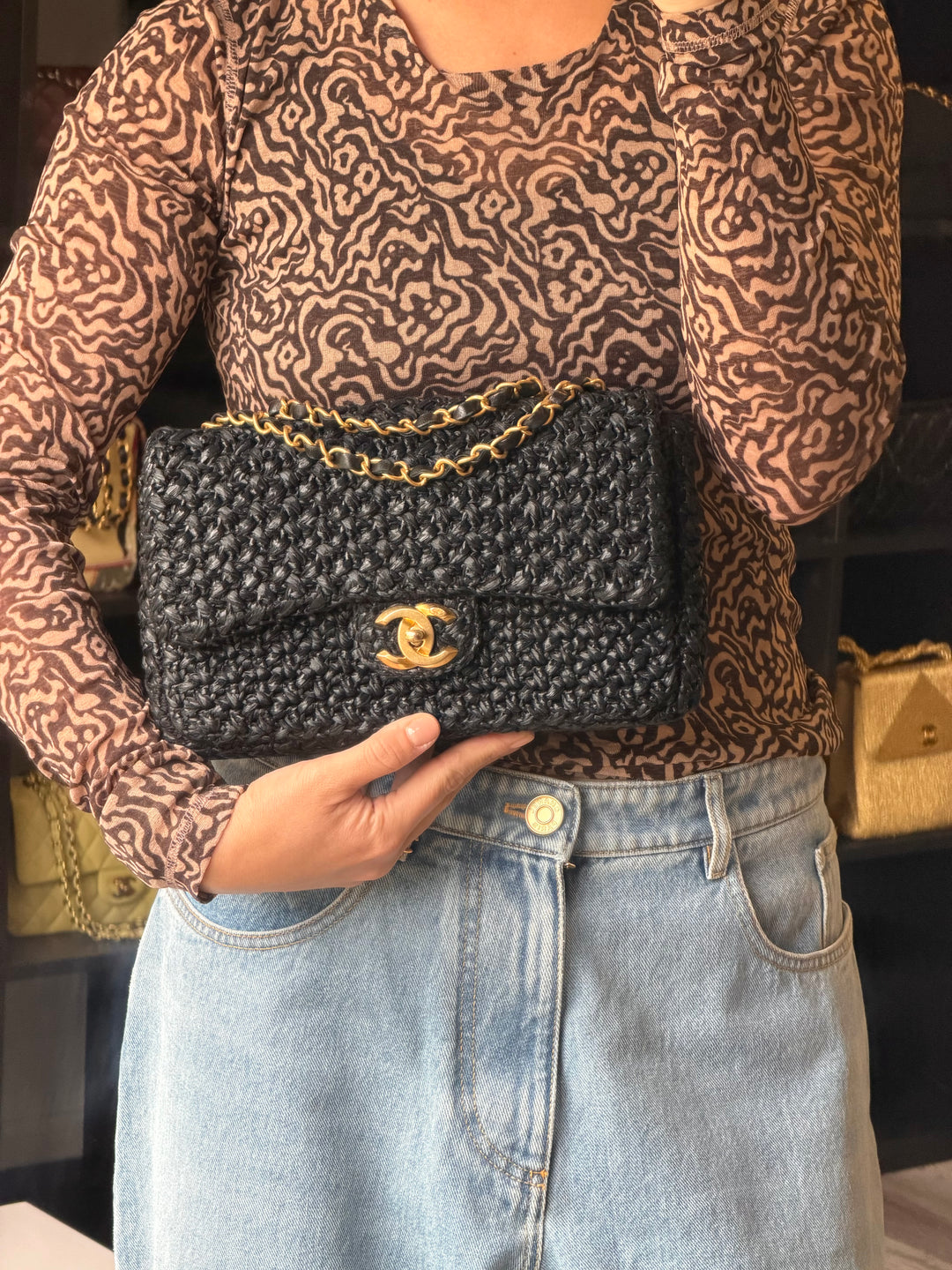 Chanel 18C Black Ancient Greece Raffia Crochet Flap Bag