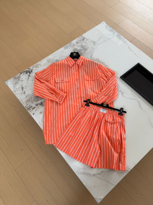 Chanel Vintage 1980s Orange Striped Top & Bottom Set