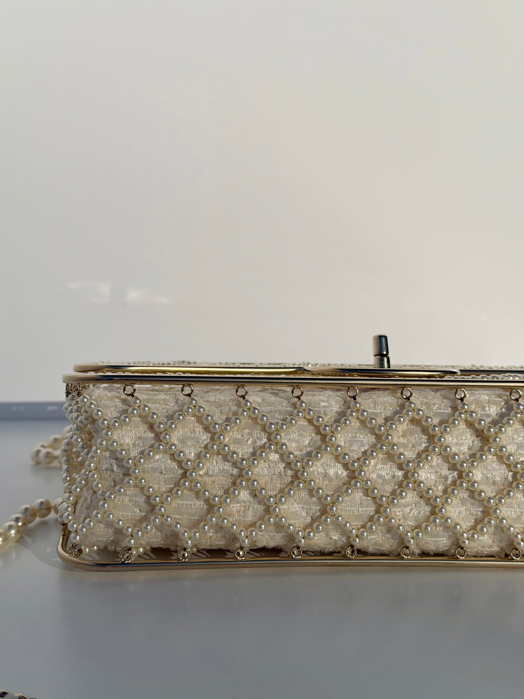 Chanel 2014 Pearl Embellished Caged Flap Minaudière Bag