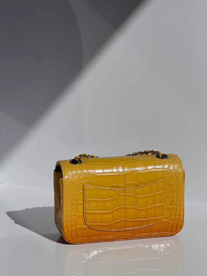 Chanel Mini Flap Orange & Yellow Ombre Alligator Silver Hardware 2014