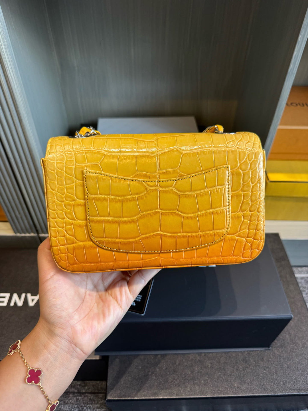 Chanel Mini Flap Orange & Yellow Ombre Alligator Silver Hardware 2014