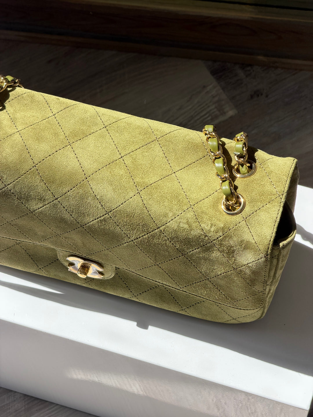Chanel Maxi 32 Flap Bag Beige Souplissimo Suede Calfskin Gold Tone Hardware 2026