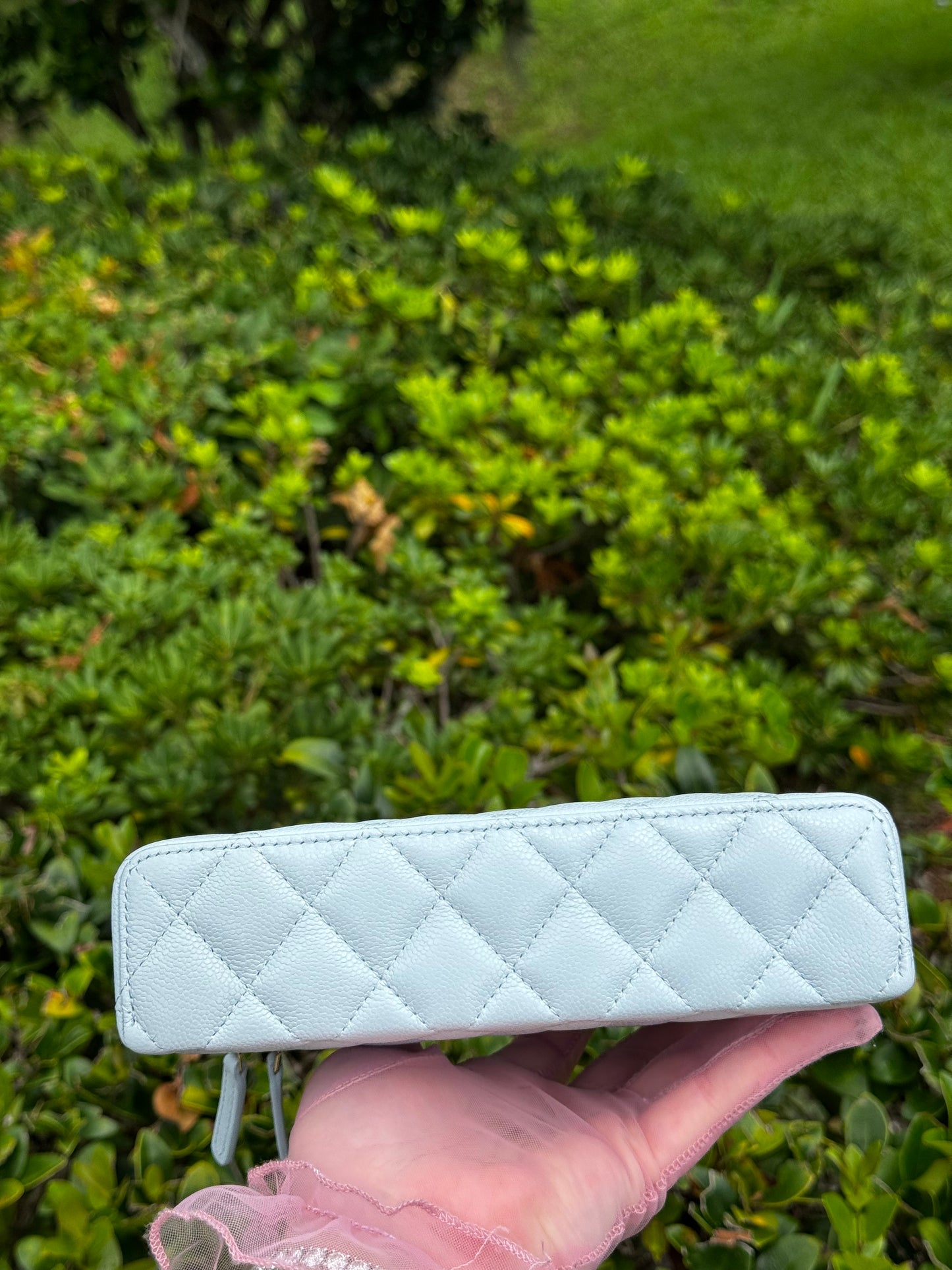 Chanel 25S Light Blue Caviar Slim Vanity Bag