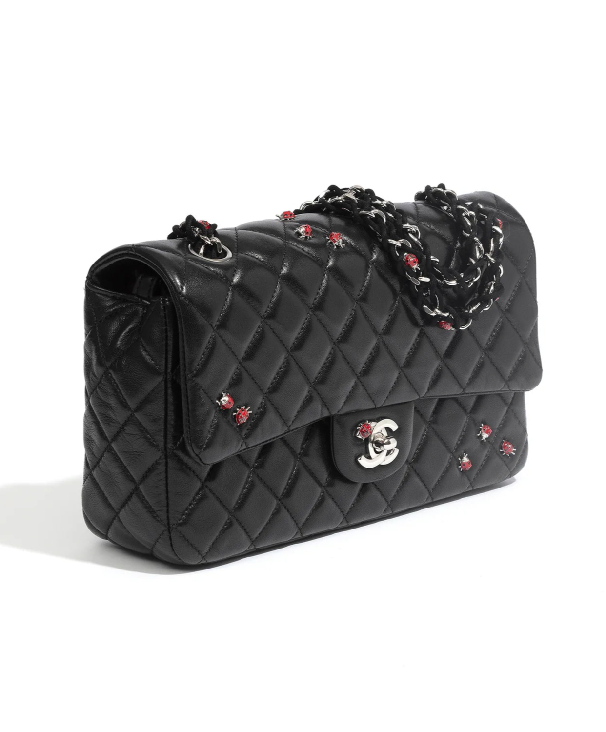 Chanel 2011 Black Ladybug Medium Lambskin Flap Bag