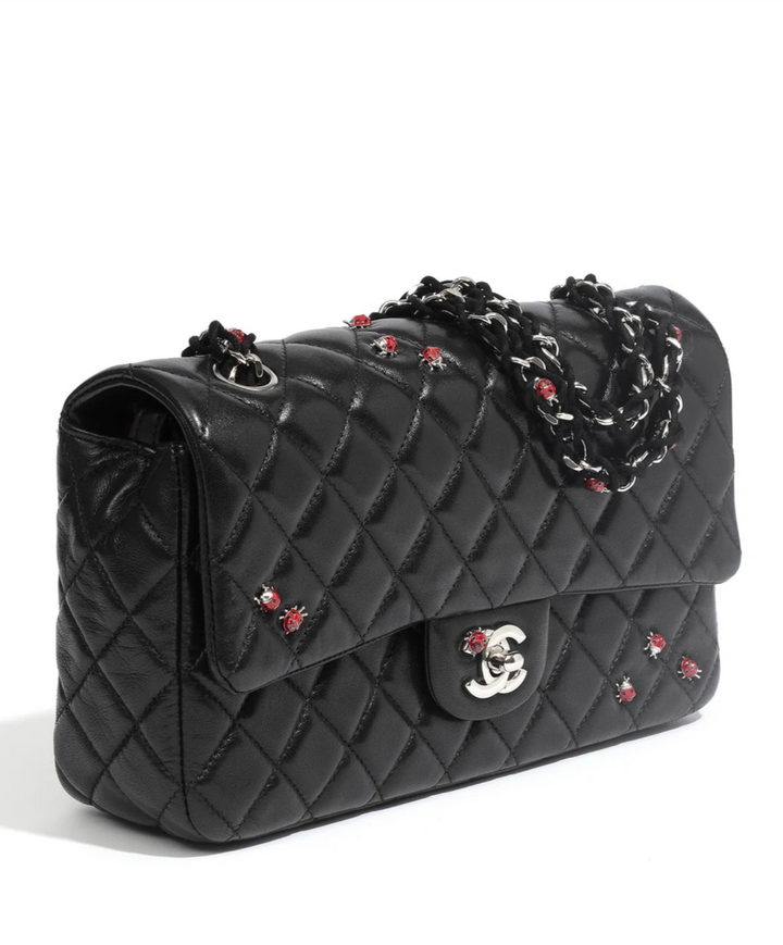 Chanel 2011 Black Ladybug Medium Lambskin Flap Bag