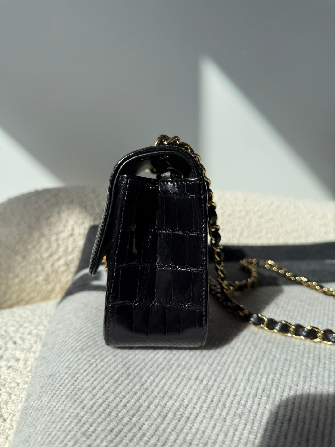 Chanel Mini Classic Flap Alligator Black Gold Hardware 2018