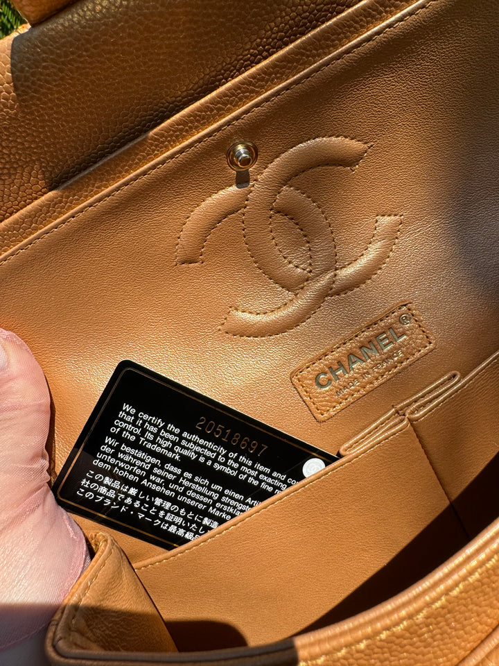 Chanel Copper Gold Metallic Medium Caviar Double Flap Bag