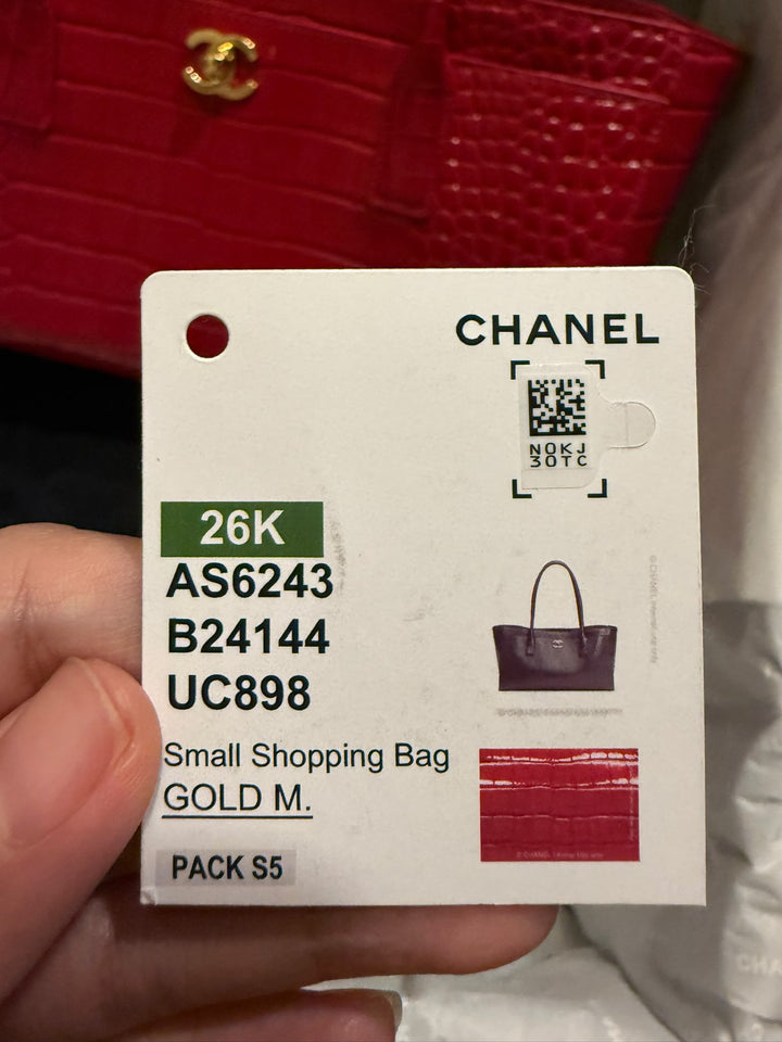 Chanel Small Shopping Bag Crocodile Embossed Calfskin Pink 2026