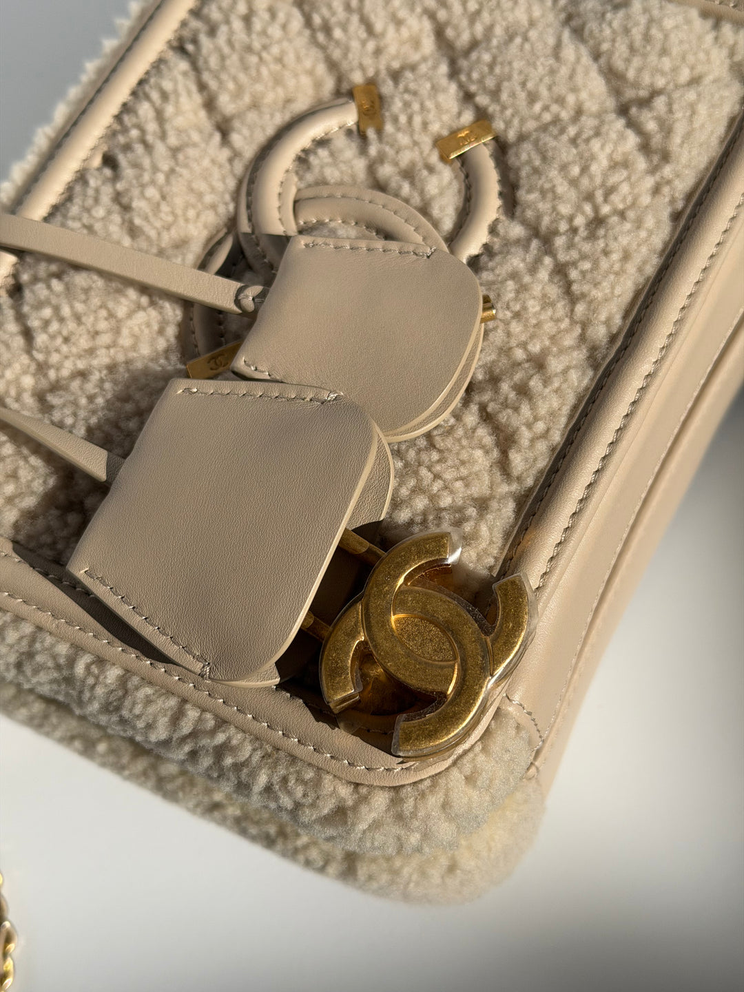 Chanel Small Nude Filigree Shearling Vanity Case