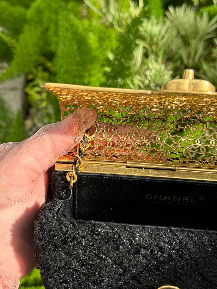 Chanel 2022 Limited Edition Tweed Mini Cage Minaudiere Crossbody