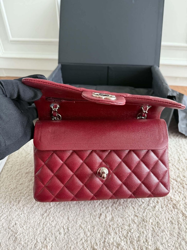 Chanel Small Classic Double Flap Caviar Wine Red Silver Hardware 2020