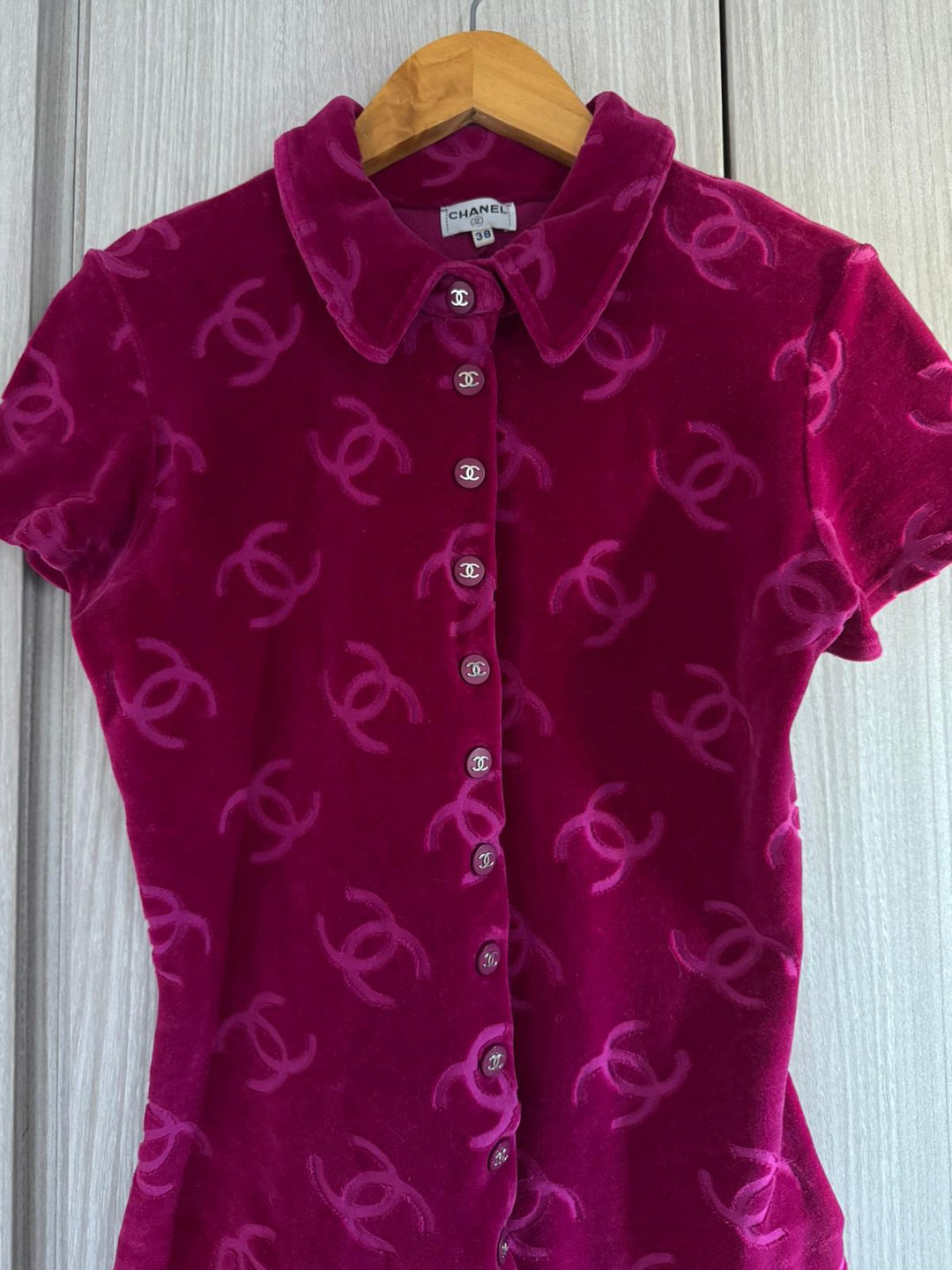 Chanel 1996 ICONIC Hot Pink Velour CC Romper