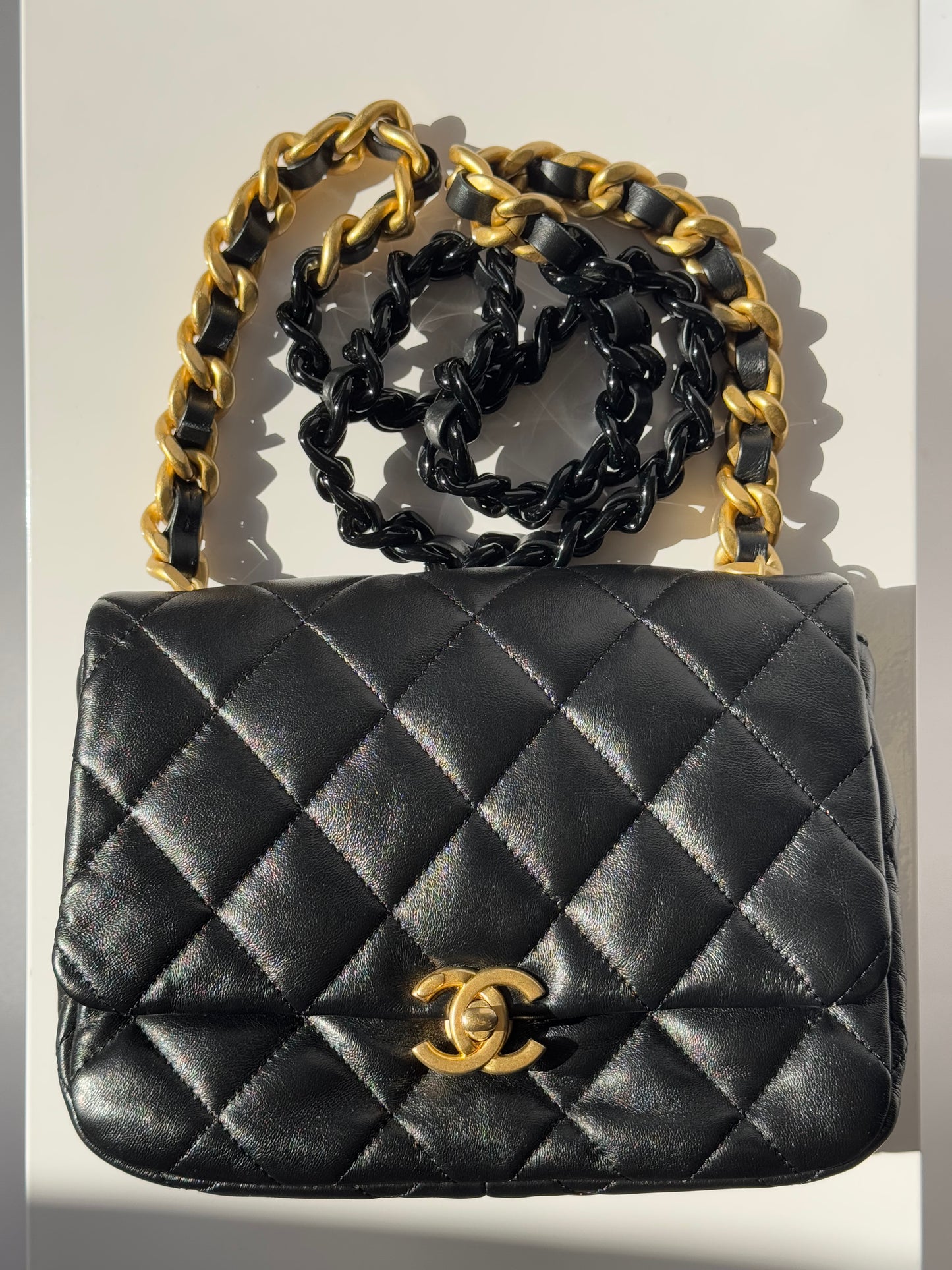 Chanel Lacquered Metal Small CC Lambskin Flap Bag