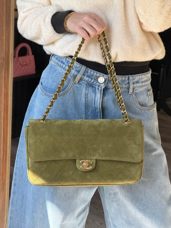 Chanel Maxi 32 Flap Bag Beige Souplissimo Suede Calfskin Gold Tone Hardware 2026