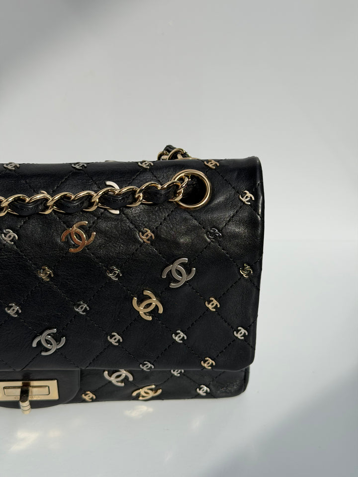 Chanel Medium Reissue 2.55 Flap Bag Black Leather Gold Hardware Punk Charms 2007