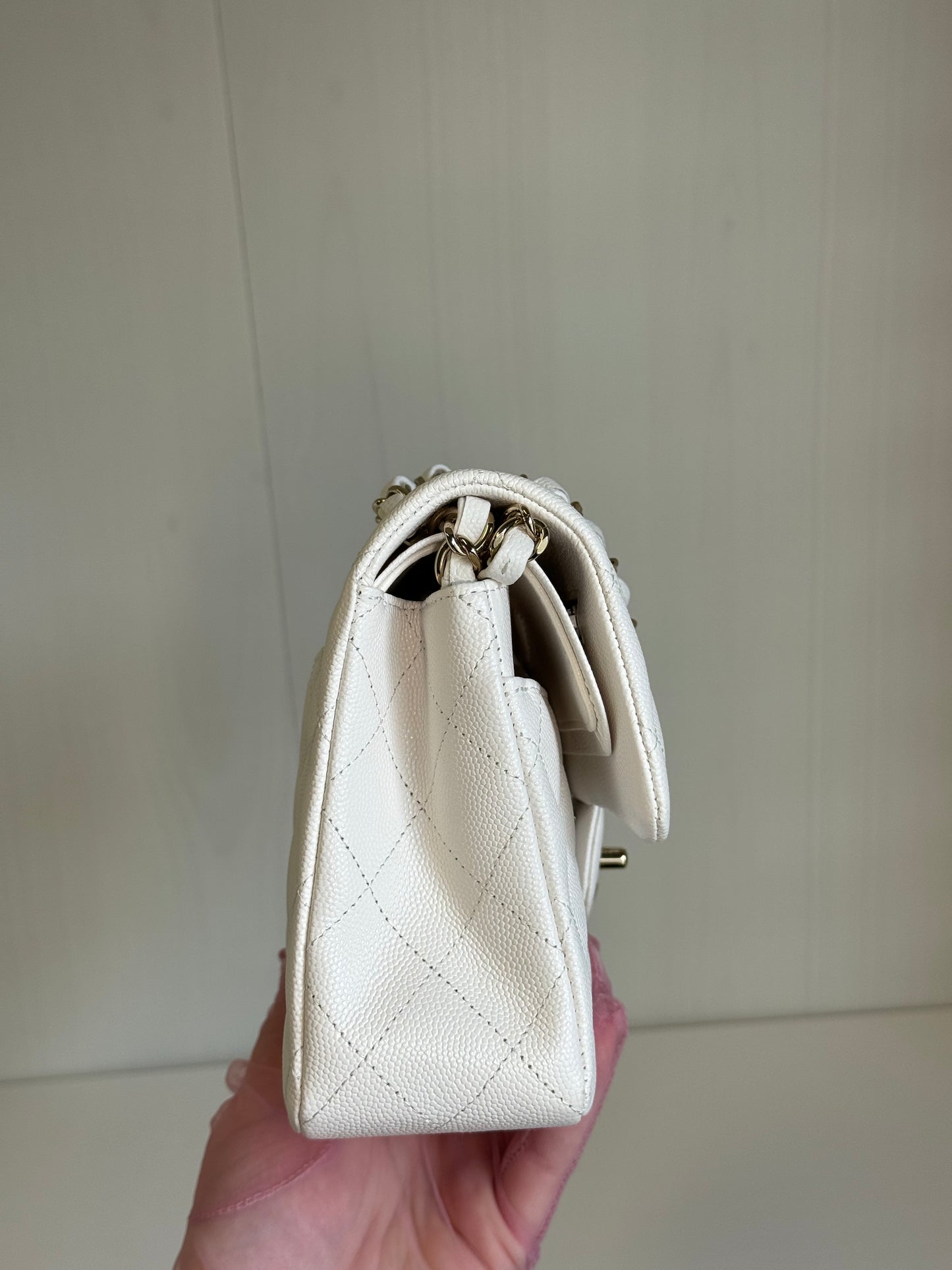 Chanel White Small Caviar Classic Flap Bag